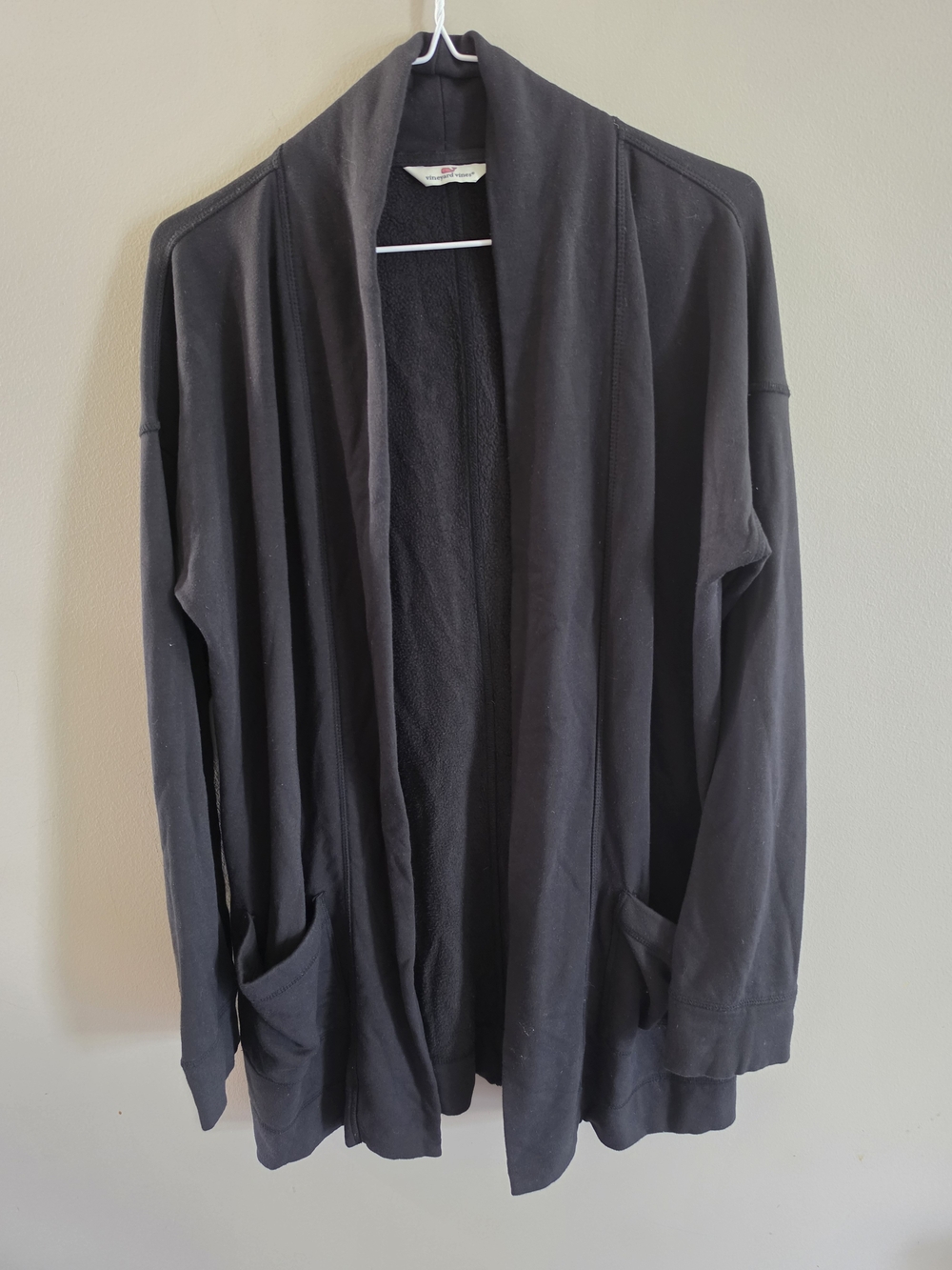 Vineyard Vines Black Open Front Cardigan Sweater Fleece Lined Size Medium